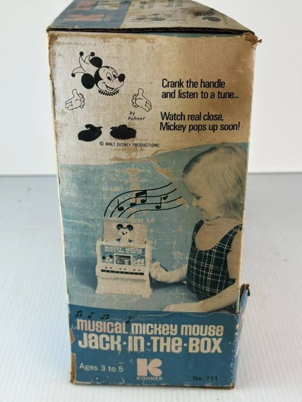 IOB Vtg 1973 Musical Mickey Mouse Jack in the Box KOHNER 711 Walt Disney Toy